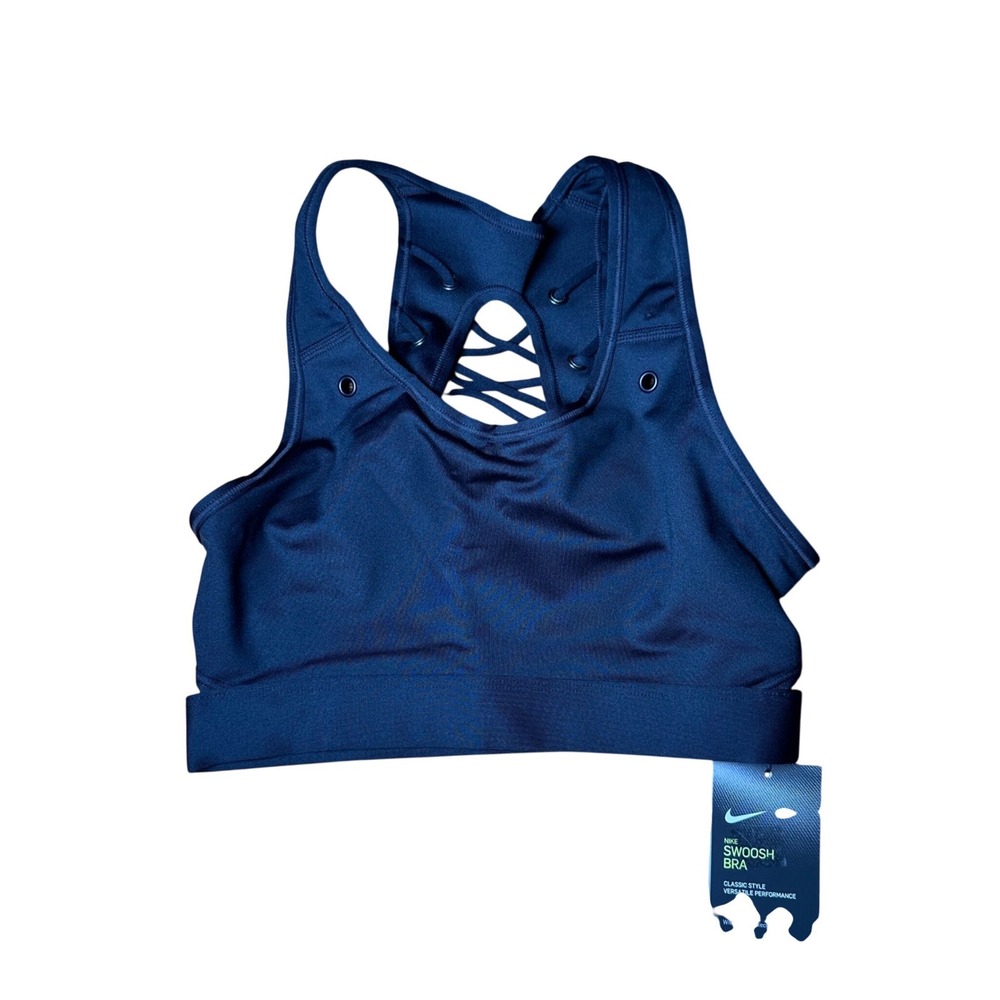 Nike Womens Swoosh Medium Support Lace Up Back Sports Bra Black